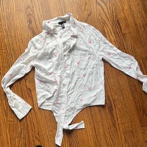 AQUA tie front button up blouse